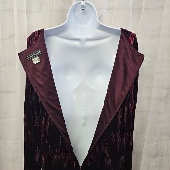 Jessica Howard Dress Burgundy Velour Sequin Cocktail Goth Shift 12P NWT - Picture 10 of 15
